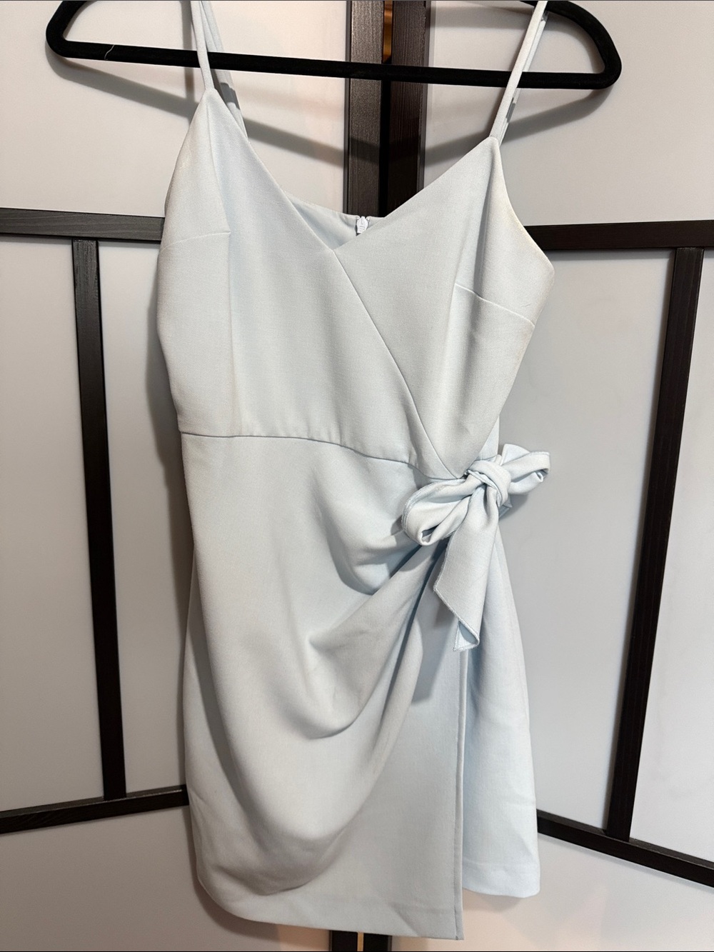 French Connection Pale Blue Spaghetti-Strap Wrap Mini Dress with Side Knot